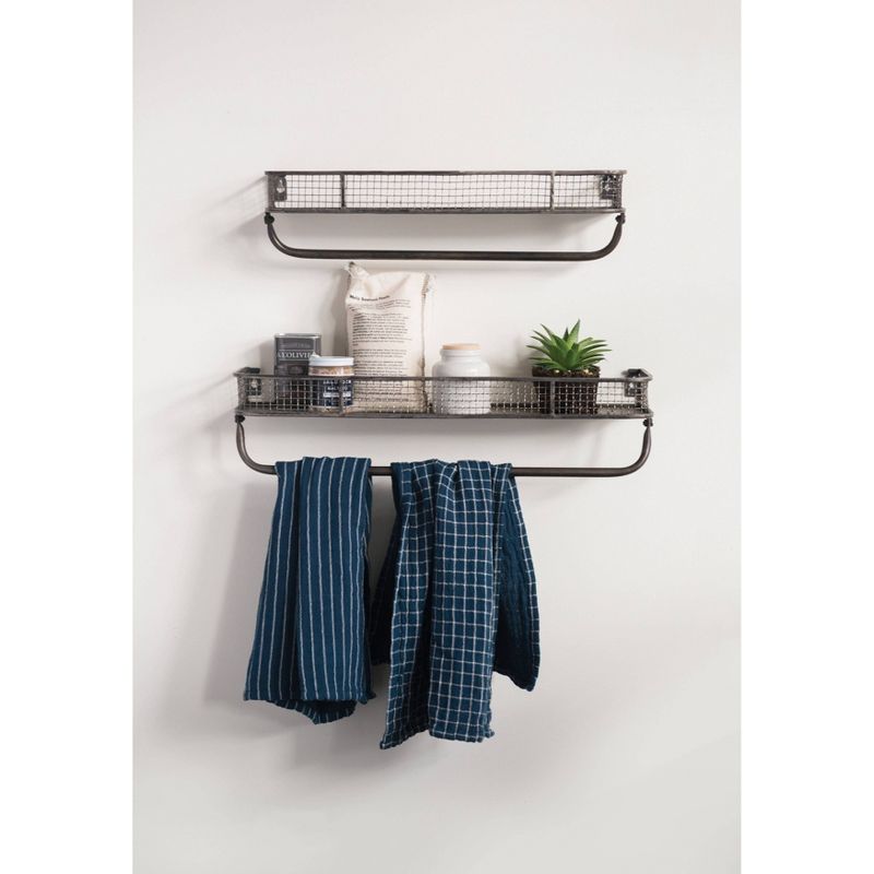 Storied Home (Set of 2) Metal Wall Shelves with Hanging Bar, 3 of 11