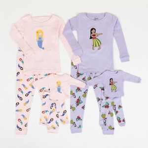 Leveret Girls Cotton Pajamas with Matching Doll Outfit – 2 Pack – Hula & Mermaid - 1 of 4
