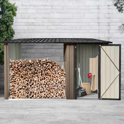 GDFStudio Mark Outdoor Galvanized Steel Firewood Rack and Storage Shed