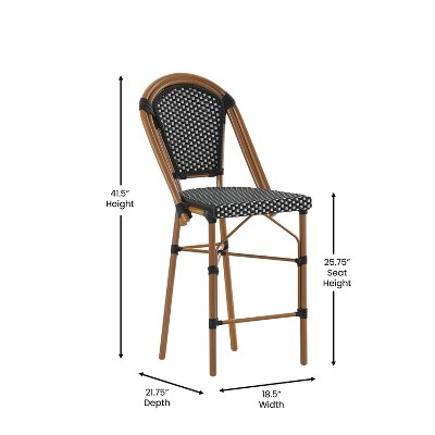 Emma + Oliver 26" Black & White PE Rattan Bistro Counter Stools with Bamboo Metal Frame