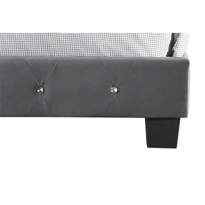 Suffolk Queen Bed with Tufted Velvet Upholstery and Nailhead Trim in Gray