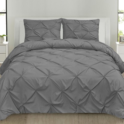 Home Collection Premium Ultra Soft 3 Piece Pinch Pleat Duvet Cover Set, King/California King - Gray