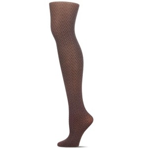Memoi Women's Opaque Heather Chevron-Pattern Tights Coffee Bean S-M - 1 of 3