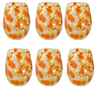 TAG 16 oz. Confetti Glass Stemless Drinkware Orange and Yellow Candy Corn Dishwasher Safe Set of 6