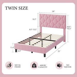 Homhougo Twin Size Platform Bed Frame with Upholstered Headboard and Wooden Slats Support Upholstered Mattress Foundation/No Box Spring - 1 of 4