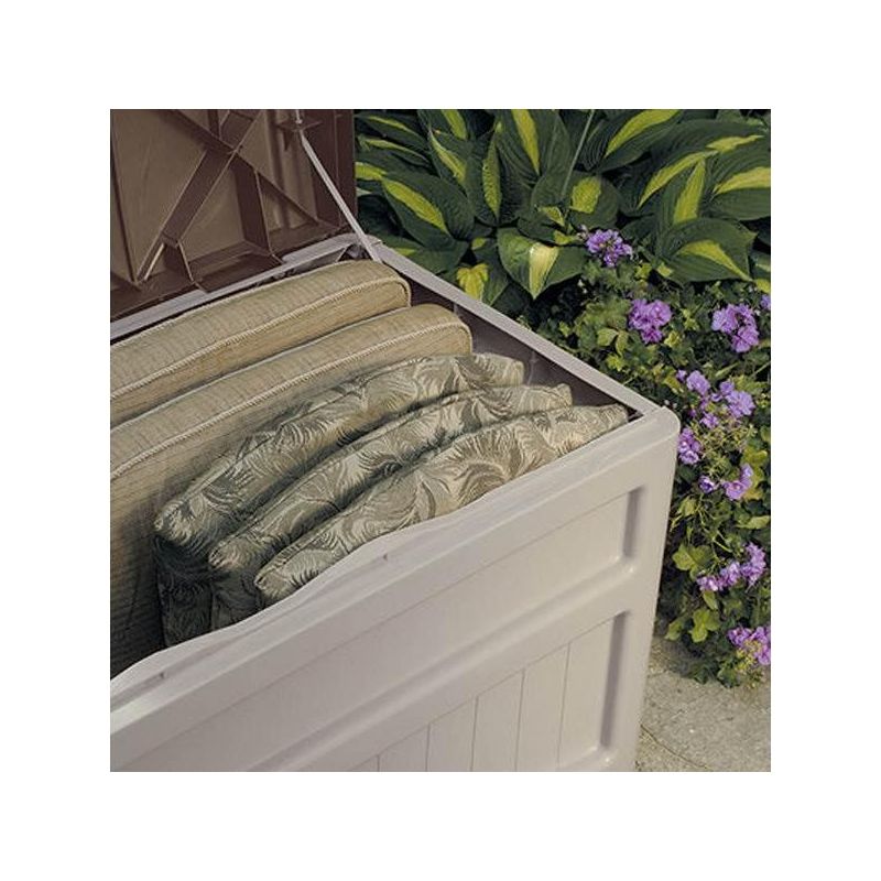 Suncast 73 Gallon Outdoor Patio Resin Deck Storage Box w/ Wheels, Taupe (2 Pack), 3 of 7