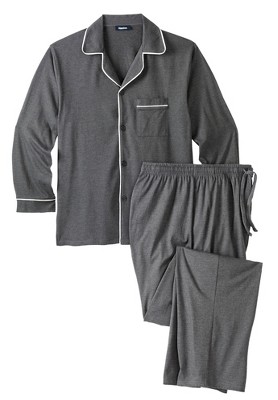 Kingsize Men's Big & Tall Long Sleeve Pajama Set - Big - 6xl, Heather Slate  White Piping Gray : Target