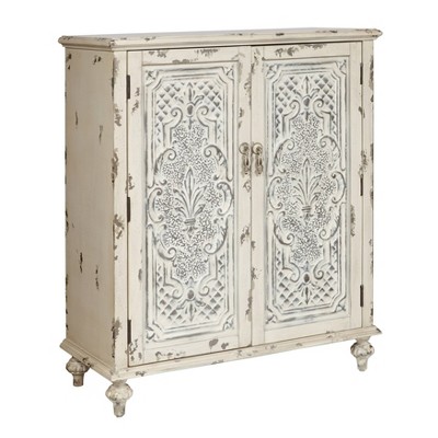 2 Door Fleur De Lis Accent Chest Distressed White - HomeFare