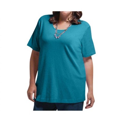 Women's Solid Short Sleeve U-Neck Tee - Plus - On The Plus Side