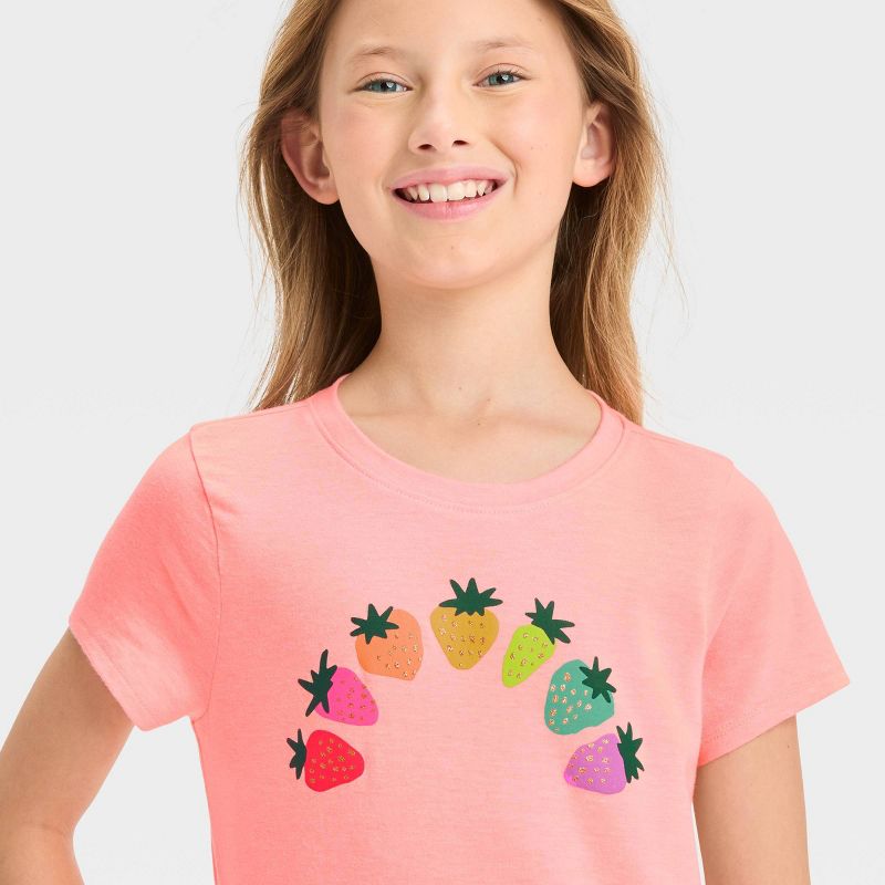 Girls&#39; Short Sleeve &#39;Rainbow Strawberry&#39; Graphic T-Shirt - Cat &#38; Jack&#8482; Bright Pink, 3 of 7