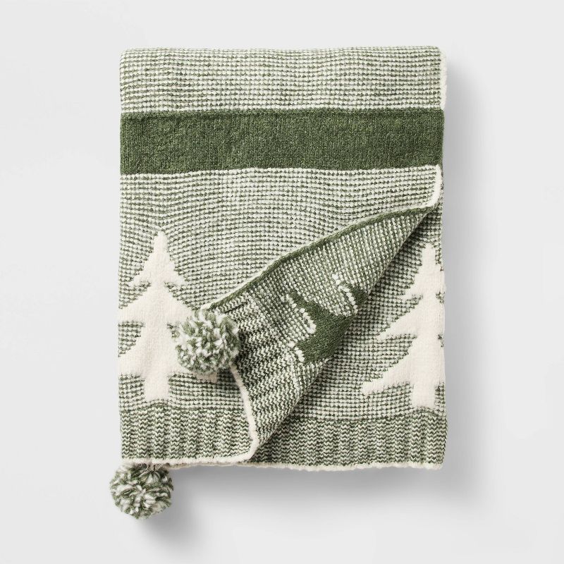 Knit Tree with Tassels Throw Blanket Cream - Threshold&#8482; designed with Studio McGee, 1 of 7