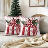 Lomsoe 2pcs Christmas Holiday Decorative Pillow Covers, Red and White Plaid "Merry Christmas" Words with Holly Berry Gift Box, Sofa Bed Cushion Covers - 3 of 4