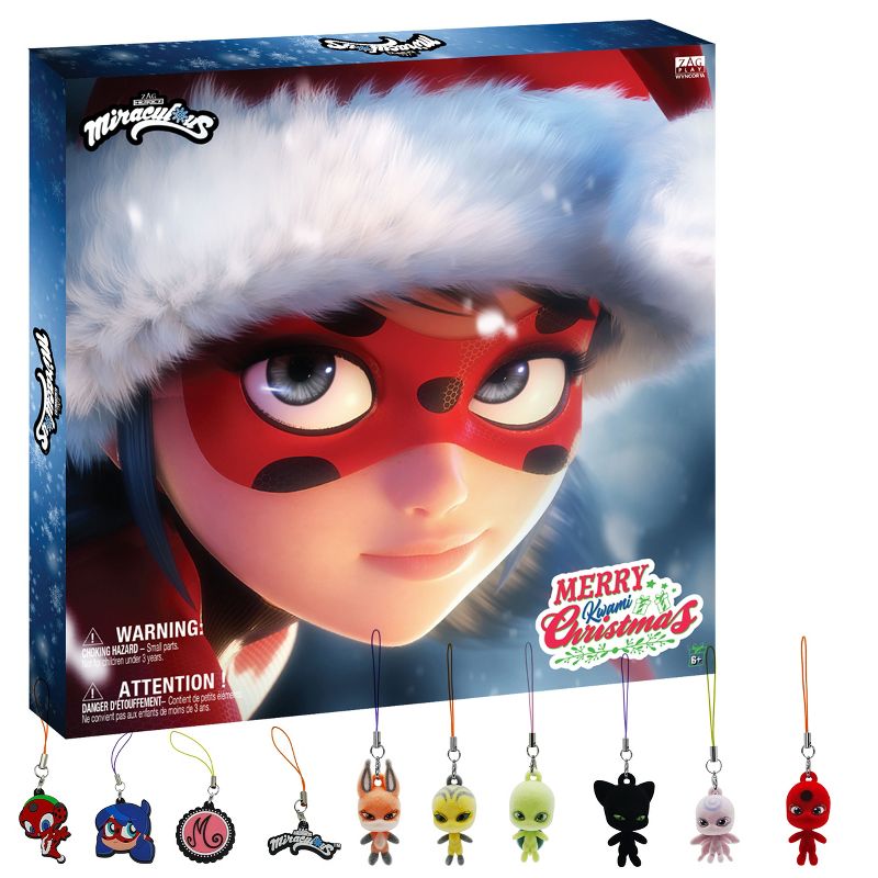 Miraculous Ladybug Advent Kwami Calendar with Miniature Flocked Kwamis, Seasonal Charms Collectible Toys for Kids for Christmas with Hooks and Ribbons, 1 of 7