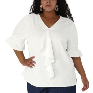 Agnes Orinda Women's Ruffle Smocked Short Sleeve V Neck Casual Summer Blouses - 1 of 4