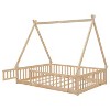 Dolonm Full tent floor bed with guardrail, Flat noodles, door, natural color - 2 of 4