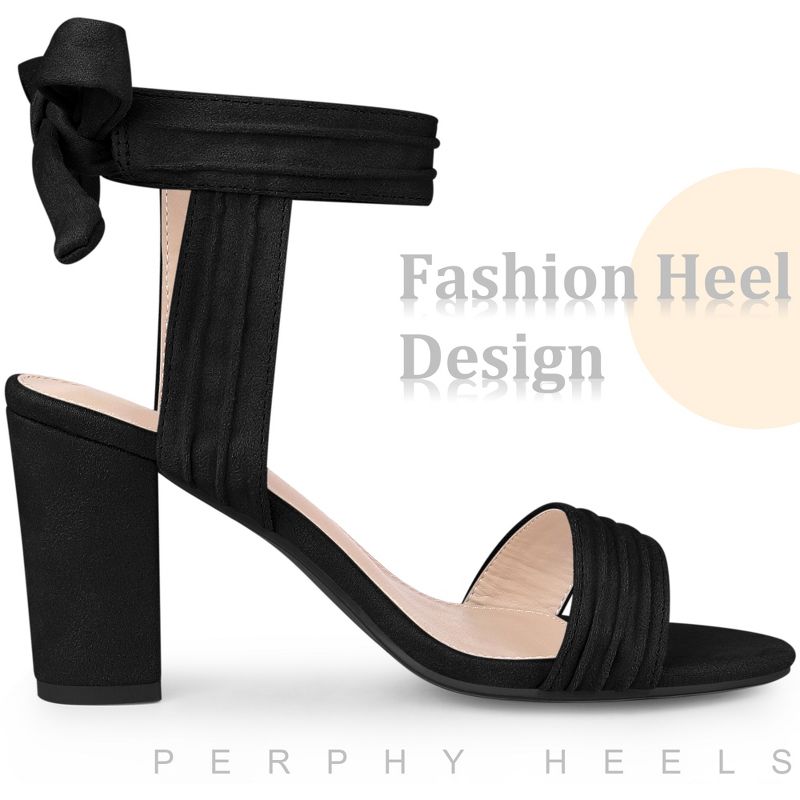 Perphy Women's Slingback Back Ankle Tie Open Toe Chunky Heel Sandals, 4 of 5