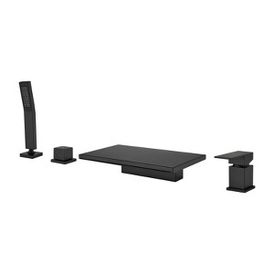 Cobbe Bathroom Matte Black Bathtub Faucet Set with Handheld Shower and 10.24-Inch Wide Waterfall Spout Single Handle Dual 4-Hole Installation - 1 of 4