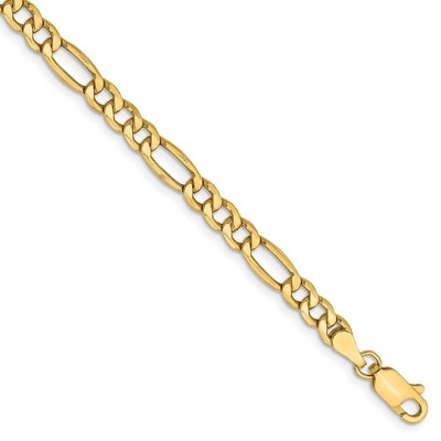 Black Bow Jewelry 4.75mm, 14k Yellow Gold, Hollow Figaro Chain Bracelet