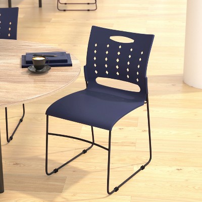 Navy Metal Ergonomic Stackable Chairs with Air-Vent Back, Set of 5