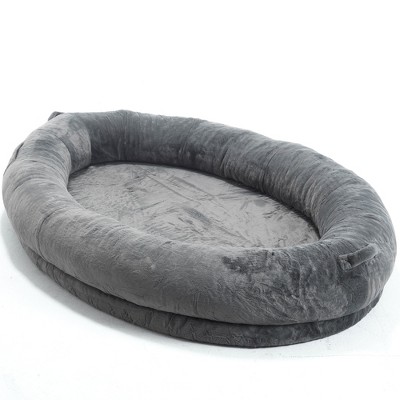 Bencmate Pet Bed Human Size Memory Foam Dog Bed with Storage Pocket Plush Cover Non Slip Bottom Large Size, Dark Gray, 35.43"*18.11"*14.96"