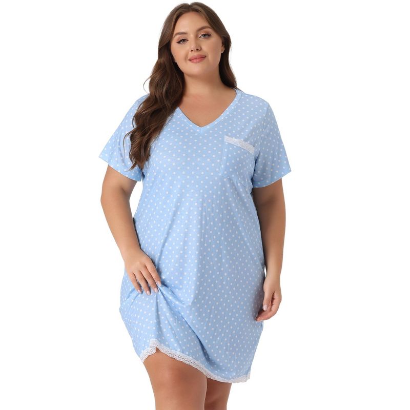 Agnes Orinda Women's Plus Size V Neck Polka Dots Short Sleeve Sleepwear Nightgowns, 1 of 7