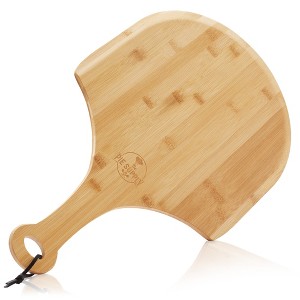 Pie Supply Bamboo Pizza Peel for Baking and Serving, Wood Paddle Cutting Board with Handle and Hanging Strap - 1 of 4