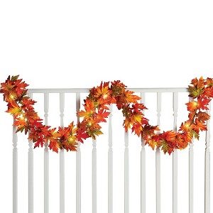 Collections Etc 9-Ft Lighted Fall Maple Leaf Garland with Timer - 1 of 3