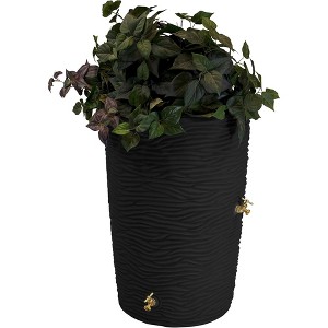 Good Ideas Impressions 50-Gallon Rain Saver Barrel Faux Palm Trunk Surface, Dual Spigot Locations with 2 Brass Spigots and Screen, Black - 1 of 4
