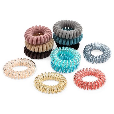 Glamlily 12 Pack Spiral Coil Hair Ties No Crease, Plastic & Velvet Phone Cord Elastic Hair Bands Accessories