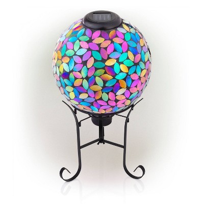 Alpine 11" Solar Mosaic Iron/Glass Gazing Globe with Stand Purple