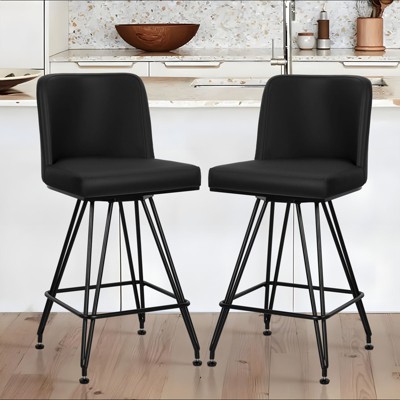 Bekrvio 26" Swivel Counter Height Bar Stools with Back-Faux Leather/Velvet Upholstered, V-Shaped Metal Legs-Modern Counter Stools for Kitchen Island