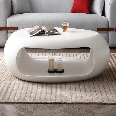 NicBex Oval Coffee Table, Sturdy Fiberglass, White, No Assembly Needed, for Living Room