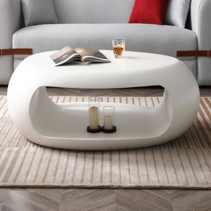 NicBex Oval Coffee Table, Sturdy Fiberglass, White, No Assembly Needed, for Living Room - 1 of 4