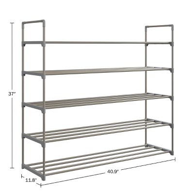 Gray 5-Tier Metal and Plastic Stackable Shoe Rack