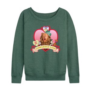 Women's - Wizard of Oz - Heart Cowardly Lion Lightweight French Terry Wide Neck Long Sleeve Shirt - 1 of 4