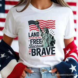 Land of the Free Because of the Brave T-Shirt, 4th of July Statue of Liberty Tee White M - 1 of 4