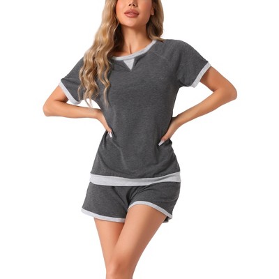 cheibear Women's Short Sleeve Sleepwear with Pockets Casual Short Pajama Sets 2 Pcs