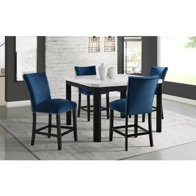 Transitional Black and White Marble Square Counter Height Dining Table