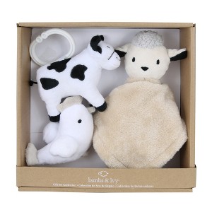 Lambs & Ivy Farm 3-Piece Infant/Baby Plush Toy Gift Set - Sheep, Cow, Chicken - 1 of 4