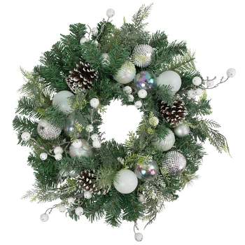 Northlight Green Pine Artificial Christmas Wreath with Berries and Iridescent Ornaments, 24-Inch
