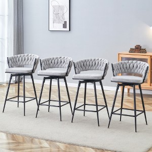 Upholstered Rotating Bar Stools Set of 4 with Footrest and Anti-Slip Base for Kitchen Island, Dining Table, or Bar Counter - 1 of 4