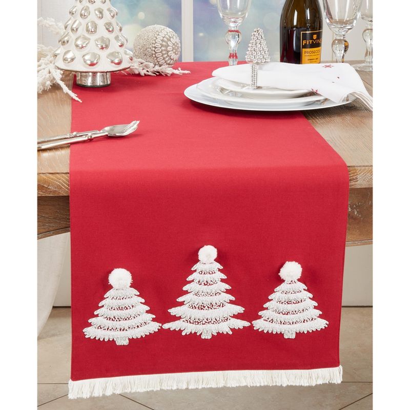 Saro Lifestyle Holly Jolly Christmas Trees Table Runner, 16"x72", Red, 3 of 4