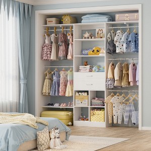 Besiost 5FT Closet Organizer with Wood Drawers and Cubbies, Small Closet System with 5 Hanging Rods - 1 of 4