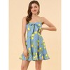 Allegra K Women's Floral Ruffle Bow Knot Lemon Spaghetti Strap Mini Sundress - 2 of 4