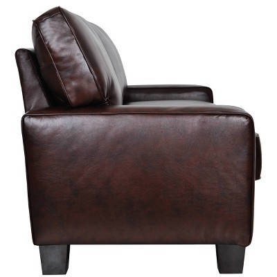 Chestnut Brown Faux Leather Track Arm Sofa with Removable Cushions