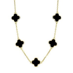 Adornia 14k Yellow Gold Plated Black Clover Station Necklace - 1 of 4