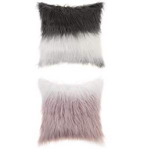 Unique Bargains Faux Fur Warm Fuzzy Square Plush Gradient Throw Pillow Covers 2 Pcs - 1 of 4