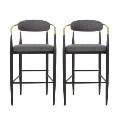 23'' Black Barstools Set of 2, Counter Height Upholstered Bar Stools with Backs and Iron Legs