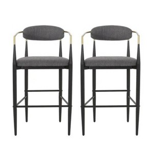 23'' Black Barstools Set of 2, Counter Height Upholstered Bar Stools with Backs and Iron Legs - 1 of 4
