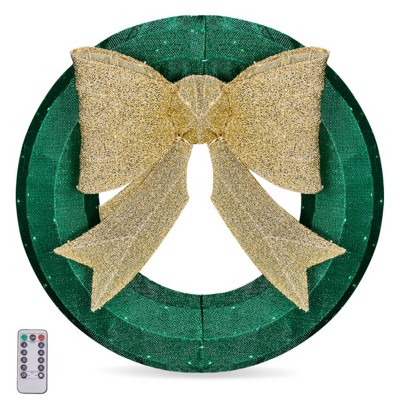 Syemin Wreaths 24" Outdoor Christmas Wreath Decoration, Lighted Metal Wreath for Front Door Gate Wall Indoor Outdoor Holiday Party, Green, 5"*24"*24"